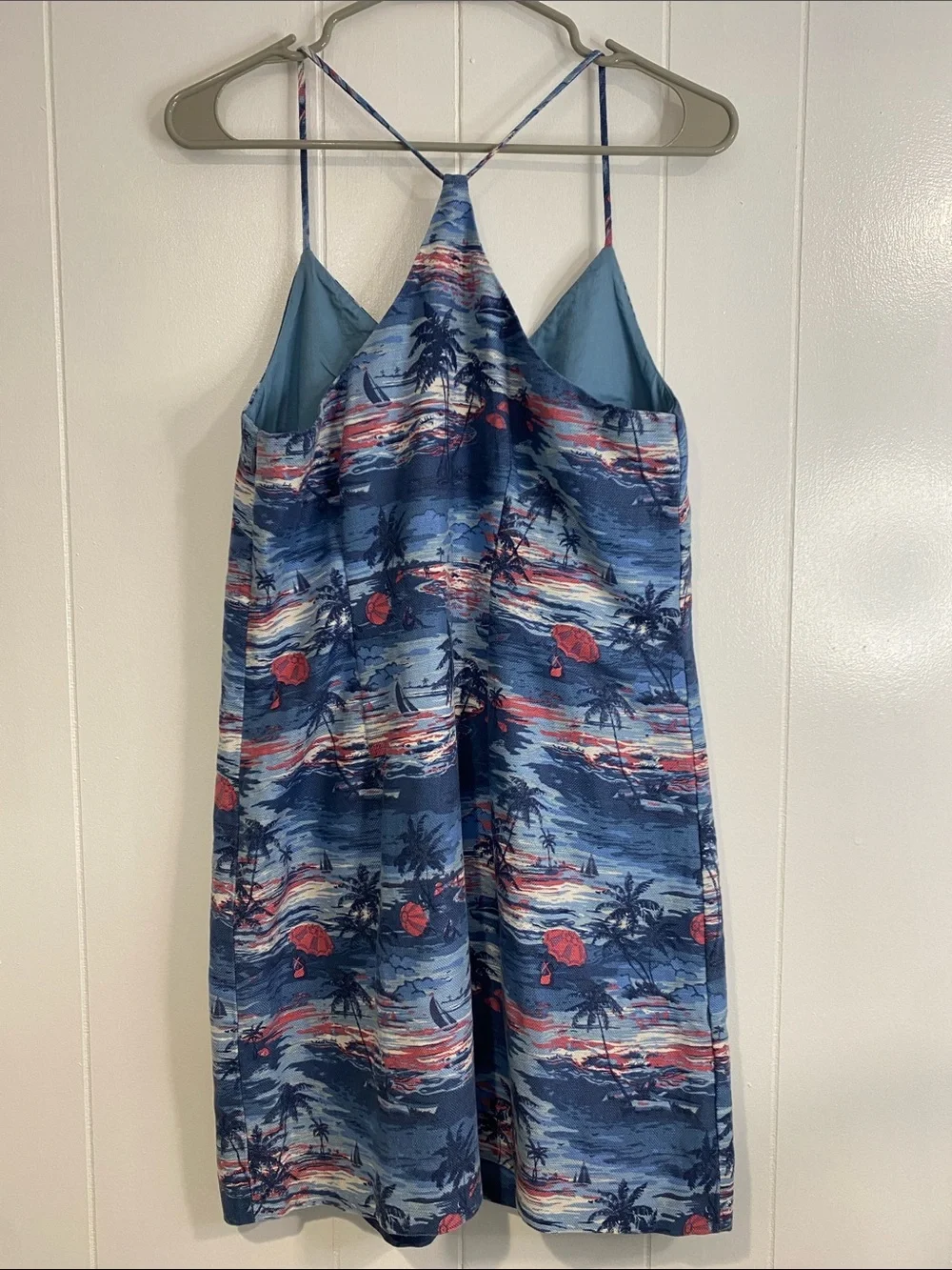 J.Crew Linen Cotton Tropical Preppy Racerback Dress Blue Resort Coastal Size 6